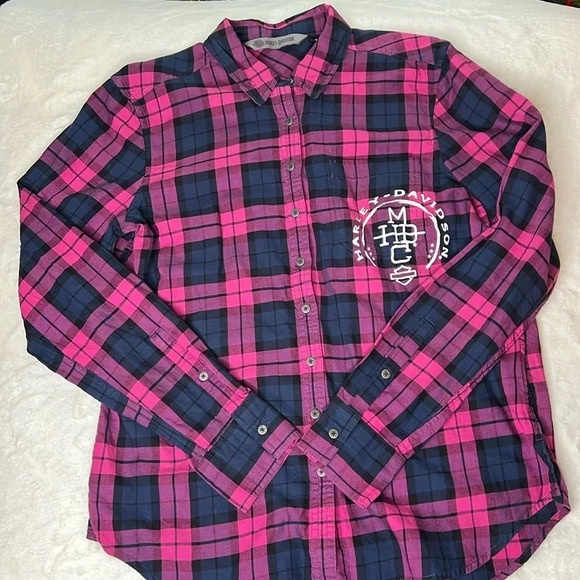 Harley Davidson Plaid Stacked Cotton Woven Shirt Size M - Picture 2 of 5